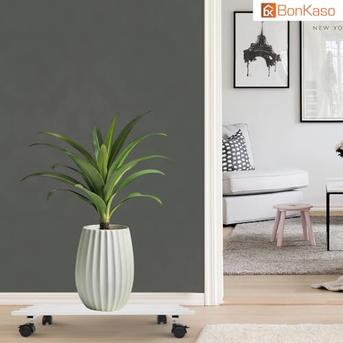 BonKaso Rectangular Metal Plant Stand (Set of 2) with Wheels for Indoor & Outdoor Use (60x 22.9 x7.6 Cm) | Heavy Duty Flower Pot Holder | Holds Up to 100kg | Corner Plant Rack for Heavy Plants - Black - Image 5