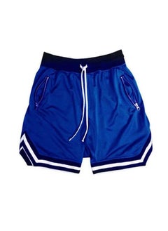 Plus Size Casual Men Striped Basketball Shorts Summer Drawstring Sports Pants Blue