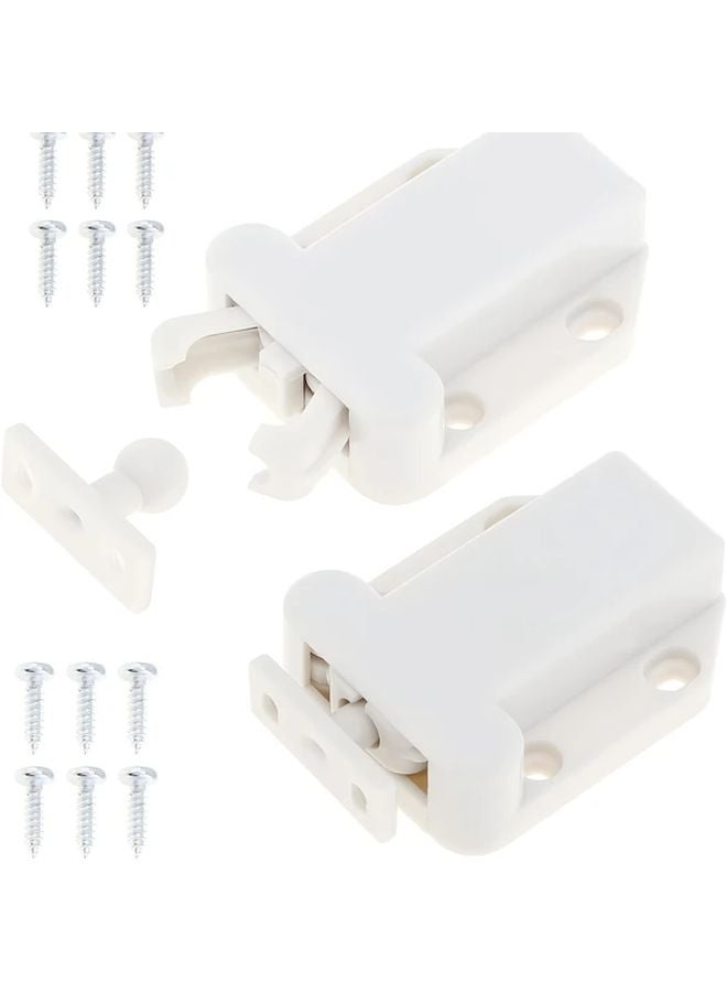 White Push To Open Cabinet Latch 2pcs Self Locking Device For Drawer Cupboard Door - Image 1