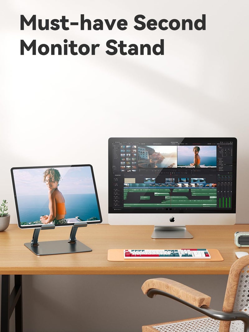 tounee Tablet Holder Stand, Dual Rod Adjustable Aluminum Desktop Stand, Compatible with 4.7-16.9" iPads, Surface Tablets, Portable Monitors, Kindle & More (Gray) - Image 4