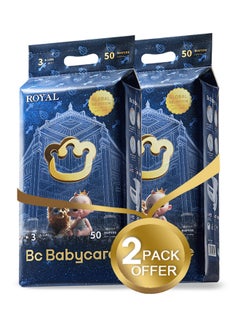 Babycare Babycare - Royal Baby Diapers, Size 3 (6–11 Kg), Pack of 2 (100 Pieces), BPA-Free, Non-Toxic, Ultra-Absorbent, Leak-Proof, Soft and Breathable, Hypoallergenic, Gentle on Skin, Secure Fit, Flexible for Crawling, Easy to Change, Ideal for Daily Use, Safe for Infants, Comfortable Protection  - Image 1