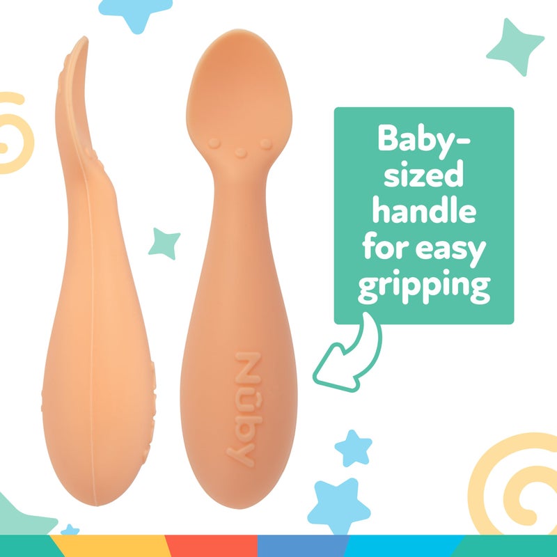 Nuby Silicone Mini Spoons - (2-Pack) Baby-Led Weaning Spoons for Babies - 4+ Months - Orange - Image 2