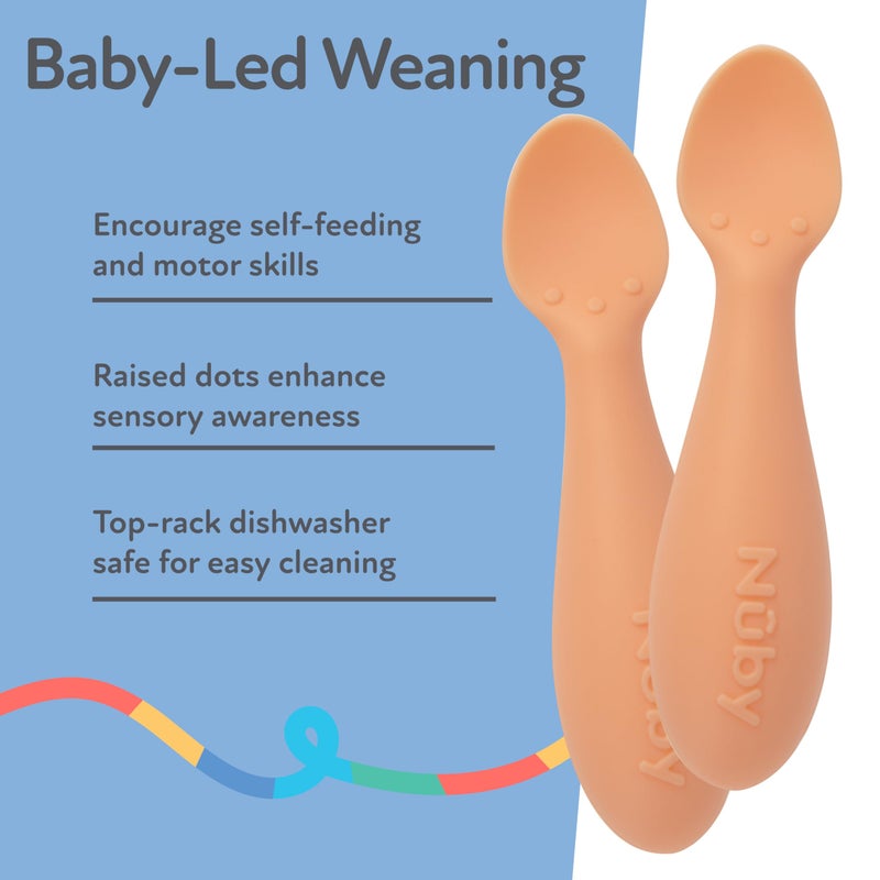 Nuby Silicone Mini Spoons - (2-Pack) Baby-Led Weaning Spoons for Babies - 4+ Months - Orange - Image 4