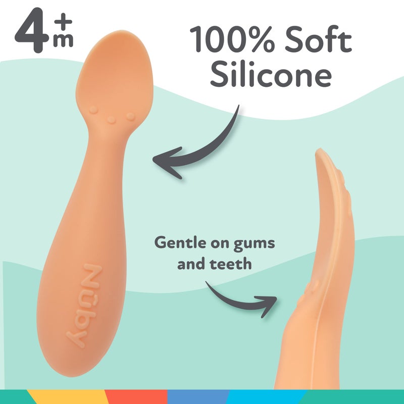 Nuby Silicone Mini Spoons - (2-Pack) Baby-Led Weaning Spoons for Babies - 4+ Months - Orange - Image 3