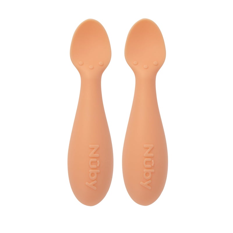 Nuby Silicone Mini Spoons - (2-Pack) Baby-Led Weaning Spoons for Babies - 4+ Months - Orange - Image 1