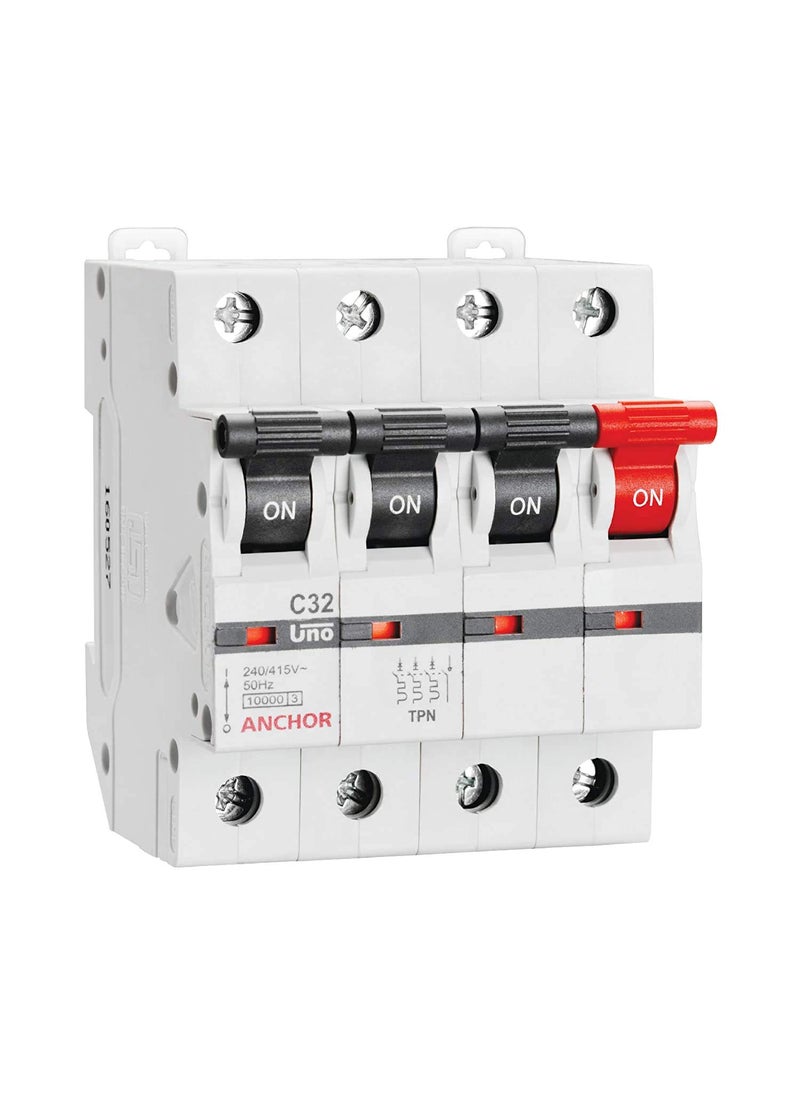 Anchor Anchor by Panasonic UNO 10 Amp TPN C Curve MCB ISI Marked Triple Pole Neutral 10A Miniature Circuit Breaker 980342 