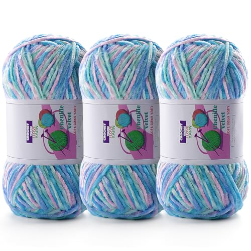 DAERBOF 3 Skeins Soft Fluffy Velvet Yarn Chenille Chunky Yarn for Hand Knitting and Crocheting DIY Craft Amigurumi Crochet Yarn31968yds 335oz Macaron - Image 1