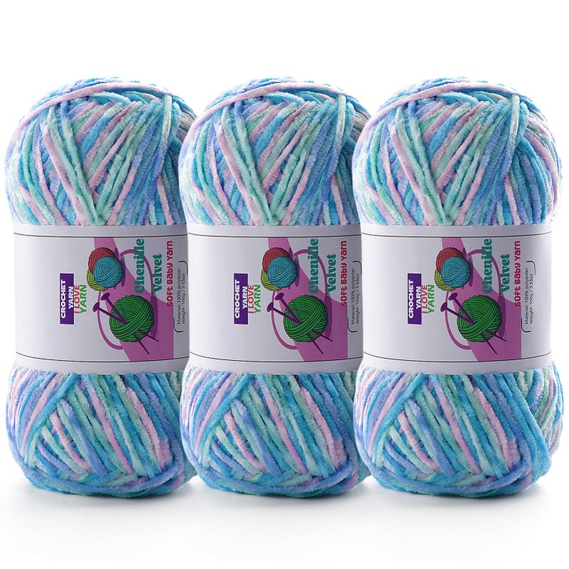 DAERBOF 3 Skeins Soft Fluffy Velvet Yarn Chenille Chunky Yarn for Hand Knitting and Crocheting DIY Craft Amigurumi Crochet Yarn31968yds 335oz Macaron - Image 3