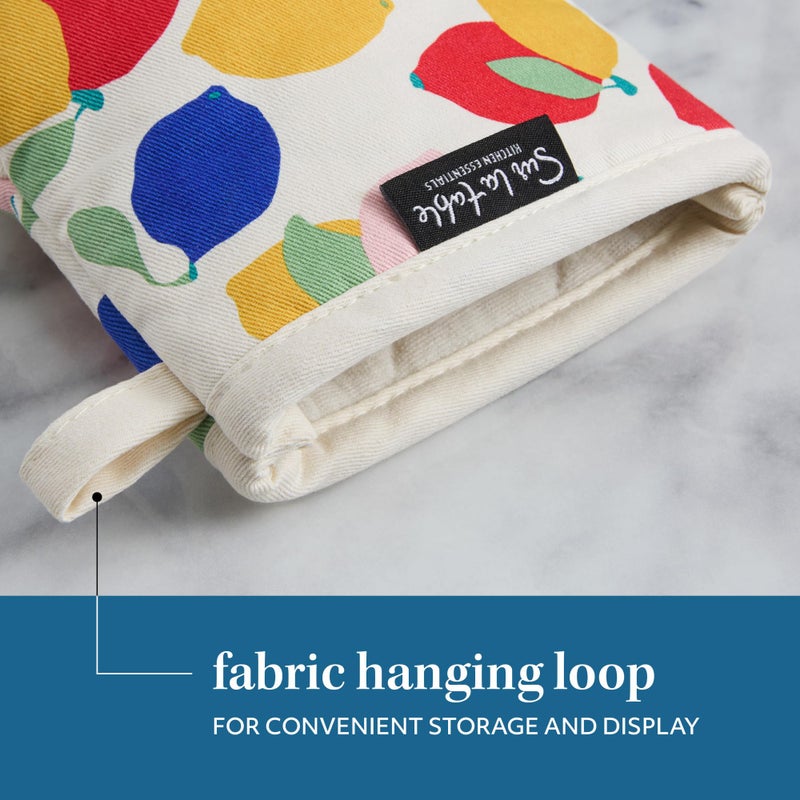 SUR LA TABLE Kitchen Essentials Lemon Zest Citrus Fruit Mini Oven Mitt 2-Pack Set  Heat Resistant  100% Cotton  Flexible Non-Slip Silicone Grip  Yellow/Blue/Ivory  5.5""x8"" - Image 5