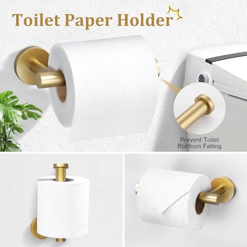 TURS Brushed Gold 5 Piece Bathroom Hardware Set, SUS304 Stainless Steel 24 Inch Bath Towel Bar Set, Round Bathroom Accessories Kit Wall Mounted - Image 4