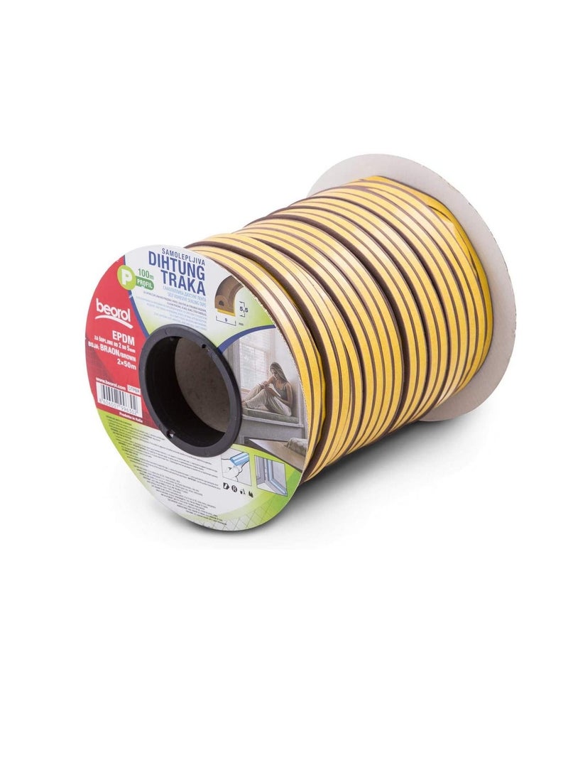 بيورول شريط لاصق ذاتي اللصق للنوافذ والأبواب على شكل حرف P بني 2 × 50 م - EPDM - Beorol - Image 3