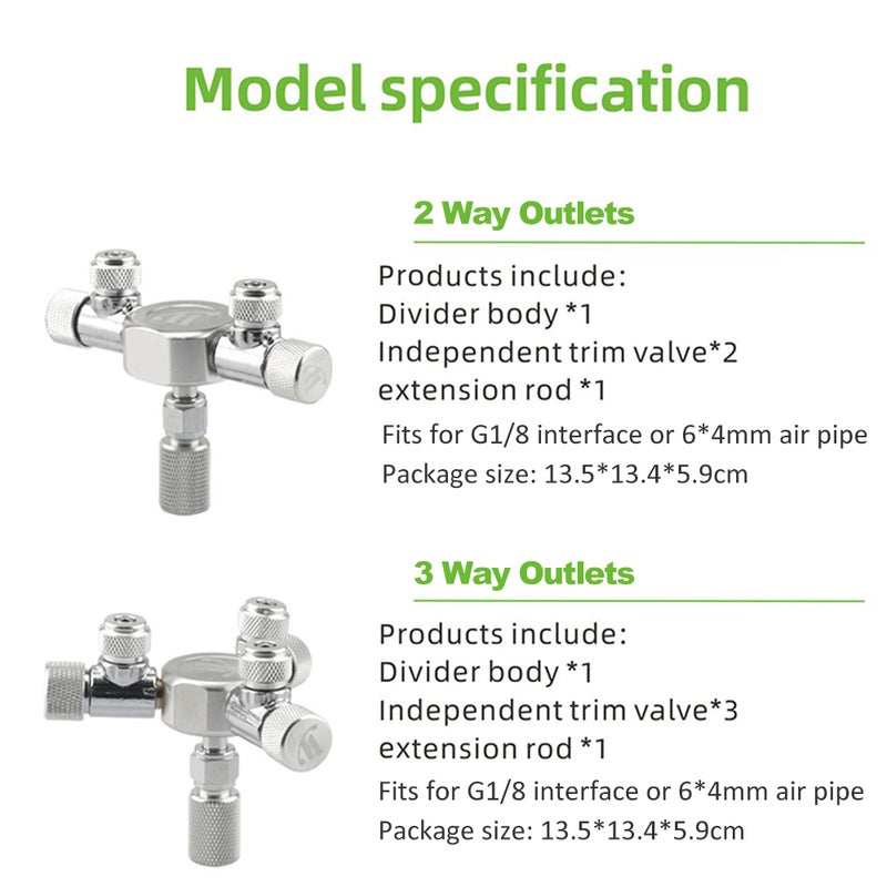 Aquarium Tank CO2 Splitter Regulator Distributor Needle Fine Adjusting Valve for CO2 Regulator with 2 Way Outlets - Image 2
