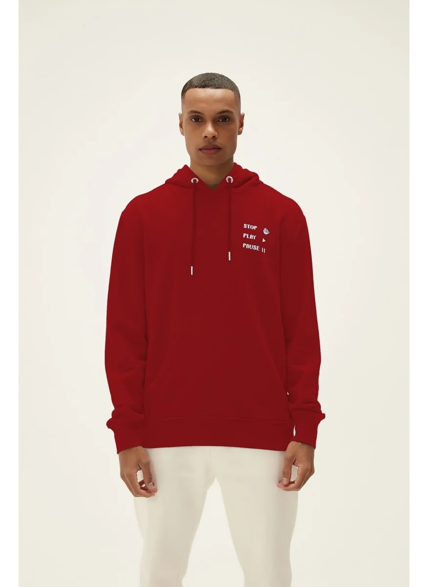 باد بير Pause Hooded Men's Red Sweatshirt