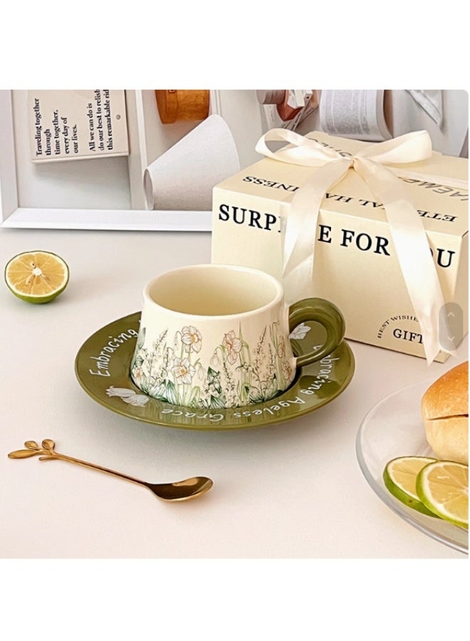 Generic Brand Floral Daisy Garden Tea Cup and Saucer Set, 300ml Porcelain, Cream with Hand-Painted Design - Image 2