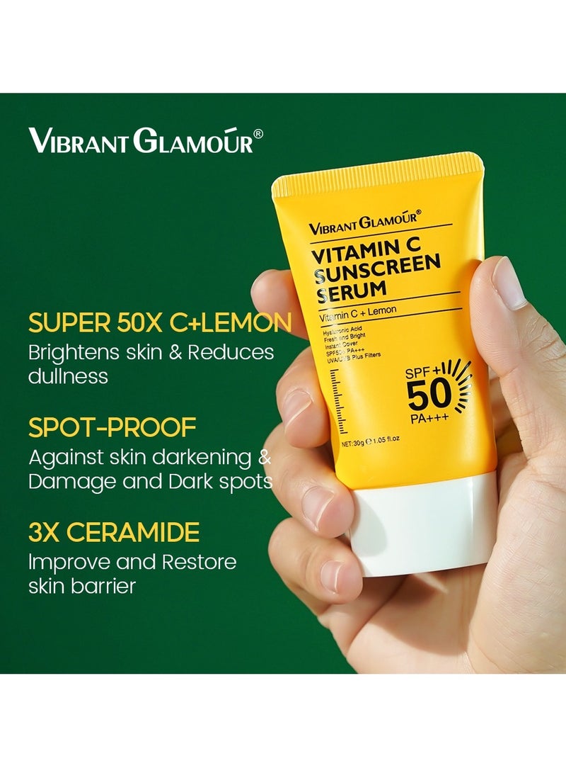 فايبرنت جلامور سيروم واقي الشمس فيتامين C من فيبرانت غلامور SPF 50 – 30 جم | تفتيح البشرة ومضاد للشيخوخة وحماية من الأشعة فوق البنفسجية للوجه  W - Image 2