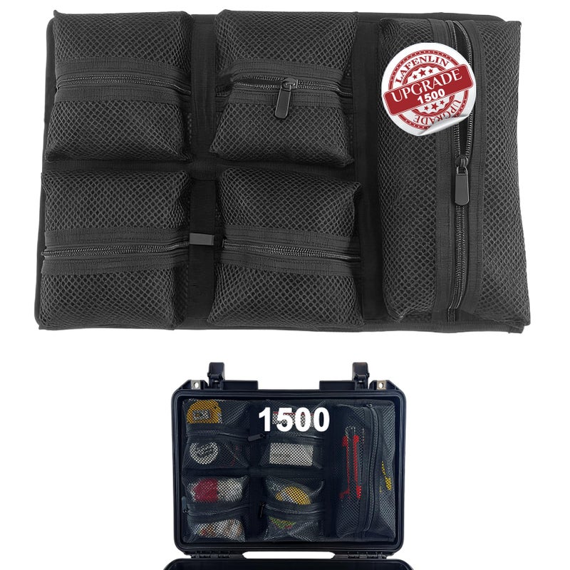 LAFENLIN UPGRADED Lid Organizer for Pelican 1500 Case [Max Space, Secure Gear] - 5-Pocket Mesh Panel for Photographers, Divers & Tactical Pros, Includes Screws & Hook and Loop, No More Loose Tools - Image 1