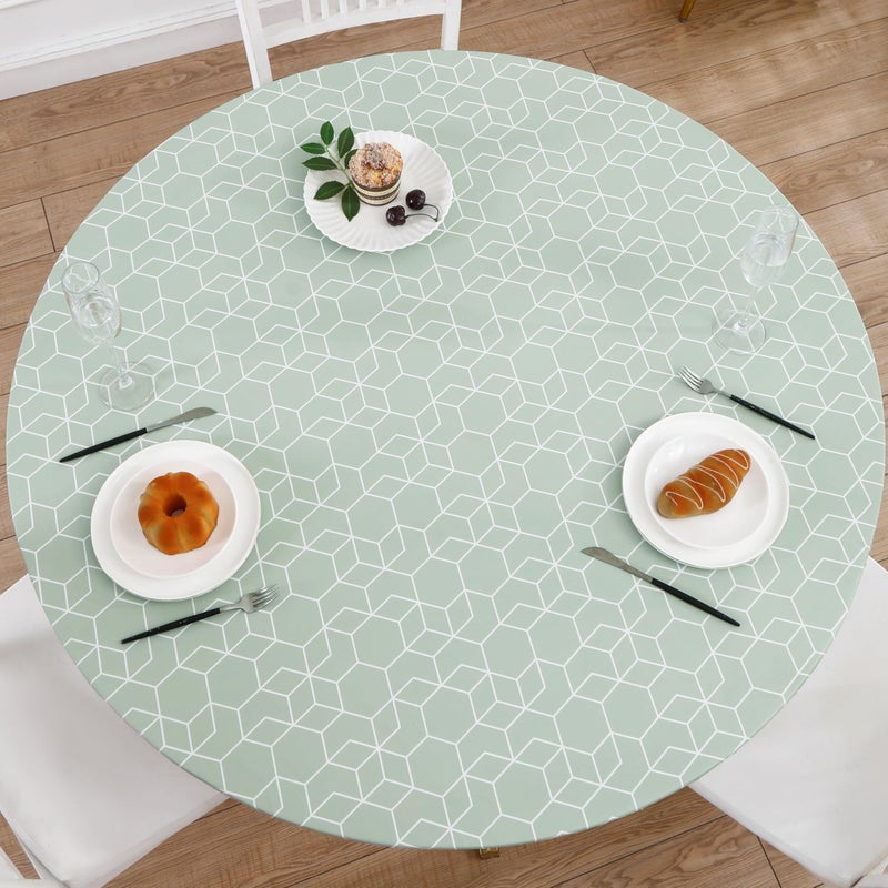 Walrus Round Vinyl Fitted Tablecloth with Flannel Backing Elastic Edge Design Table Cover Waterproof Oil-Proof PVC Table Cloth Stain-Resistant Best for 37"-44" Round - Image 1