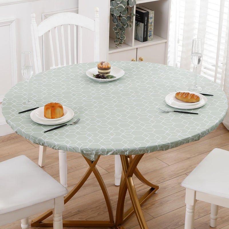 Walrus Round Vinyl Fitted Tablecloth with Flannel Backing Elastic Edge Design Table Cover Waterproof Oil-Proof PVC Table Cloth Stain-Resistant Best for 37"-44" Round - Image 4