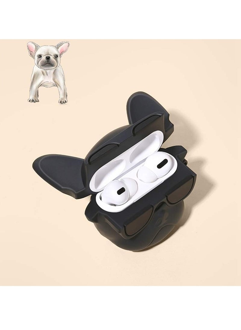 Generic - Cute Soft Silicone Protective Case Cover Compatible with AirPods Pro, Unique Cartoon Design (Black Bulldog), Stylish and Stylish Protection for Your Device - Image 1