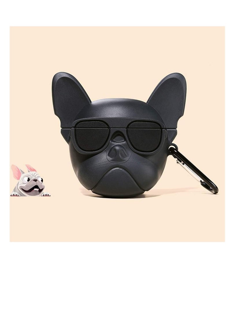 Generic - Cute Soft Silicone Protective Case Cover Compatible with AirPods Pro, Unique Cartoon Design (Black Bulldog), Stylish and Stylish Protection for Your Device - Image 1
