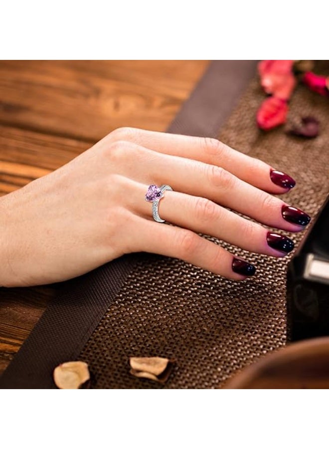 Pan Home Elevated pink Heart Ring Women's Ring Silver Pink Zircon Heart Shaped Shiny Ring - Image 4