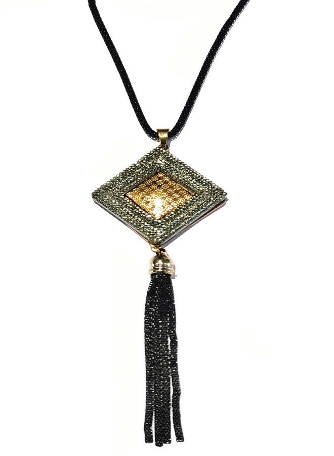 LA BELLEZA Glittery Rhinestone Crystal Studded Statement Necklace with Hanging Chains | Neckpiece | Pendant with Chain for Girls and Women - Image 1