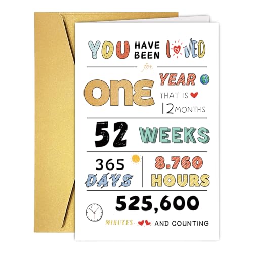 COLINHELIN Cute 1st Birthday Card for Baby Girl Boy, Happy First Birthday, Perfect One Year Old Bday Gift Card for Son Daughter Grandson Granddaughter, One Year Kid Birthday Card From Dad Mom Grandparent - Image 1