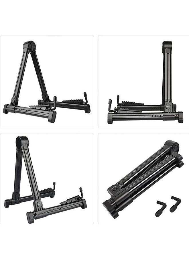 Black A Frame Guitar Stand with Silicone Pad Foldable Stable ABS Folk Guitar Bracket Rack for Home Classroom