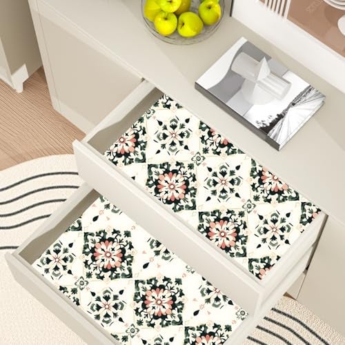 BOKEBEVE Boho Wallpaper Peel and Stick Floral Contact Paper Beige Green Wall Paper for Accent Wall Dining Room Bedroom Cabinet Shelf Liner Removable Adhesive Renter Friendly 17.5 x 118In - Image 4