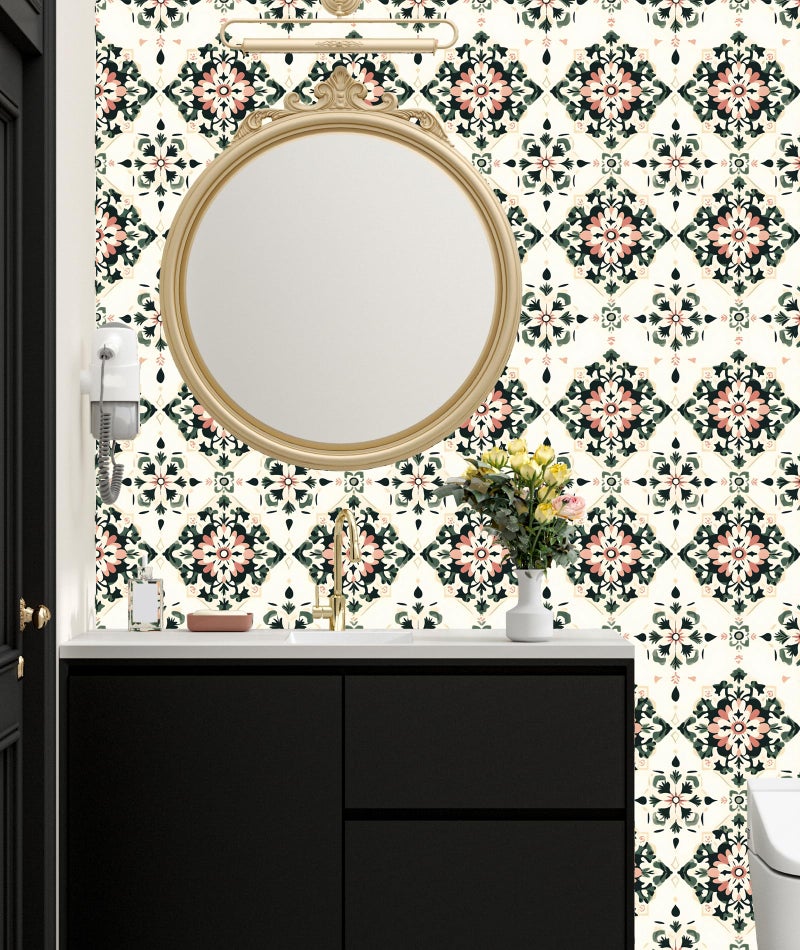 BOKEBEVE Boho Wallpaper Peel and Stick Floral Contact Paper Beige Green Wall Paper for Accent Wall Dining Room Bedroom Cabinet Shelf Liner Removable Adhesive Renter Friendly 17.5 x 118In - Image 3