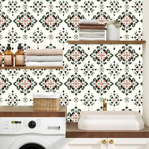 BOKEBEVE Boho Wallpaper Peel and Stick Floral Contact Paper Beige Green Wall Paper for Accent Wall Dining Room Bedroom Cabinet Shelf Liner Removable Adhesive Renter Friendly 17.5 x 118In - Image 5