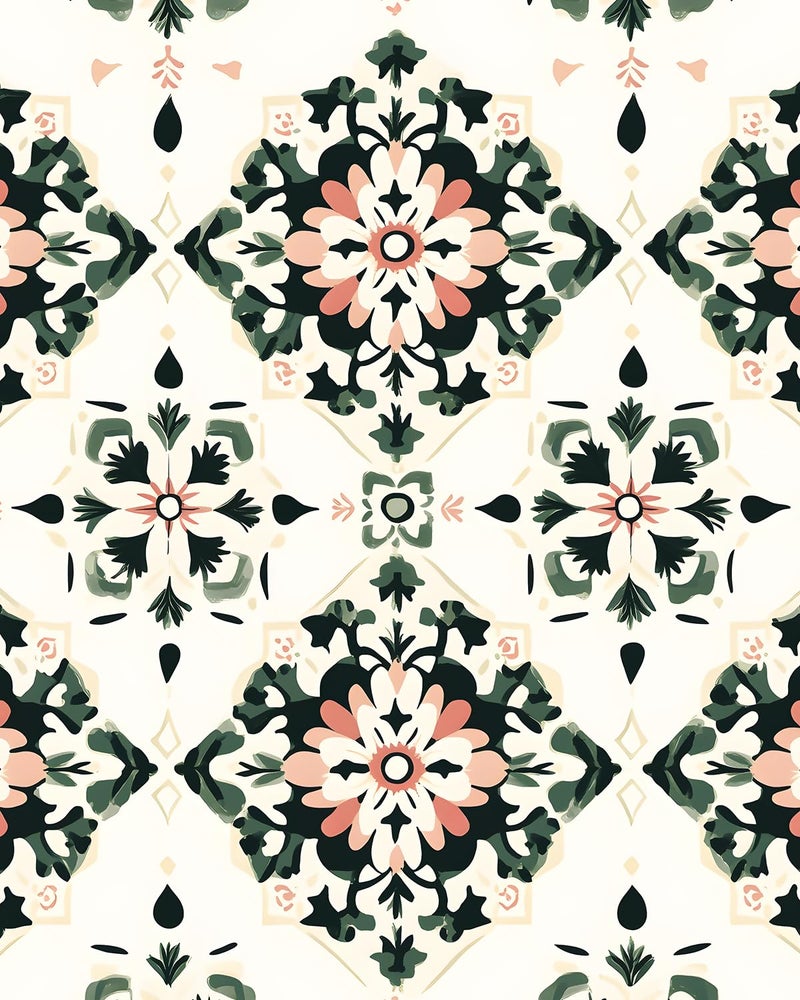 BOKEBEVE Boho Wallpaper Peel and Stick Floral Contact Paper Beige Green Wall Paper for Accent Wall Dining Room Bedroom Cabinet Shelf Liner Removable Adhesive Renter Friendly 17.5 x 118In - Image 1