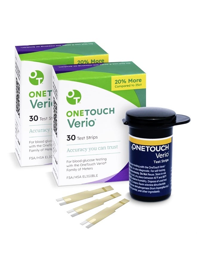 ONETOUCH - Verio Test Strips for Diabetes Value Pack - 60 Count | Diabetic Test Strips for Blood Sugar Monitor | Home Self Glucose Testing | 2 Boxes, 30 Test Strips Per Pack - Image 1