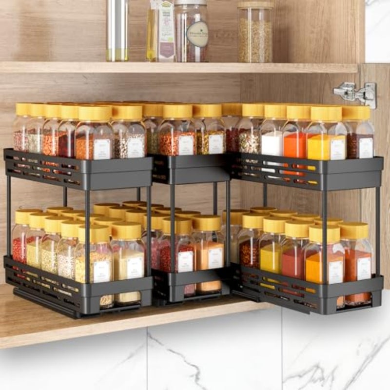 Pull Out Spice Rack Organizer for Cabinet, s Slide Out Spice Racks Organizer, Spice Cabinet Organizers, Cabinet Size Need:12'' Highx11'' Deepx5'' Wide, Each Tier Hold 10 Spice Jar - 2 Tier - Image 1