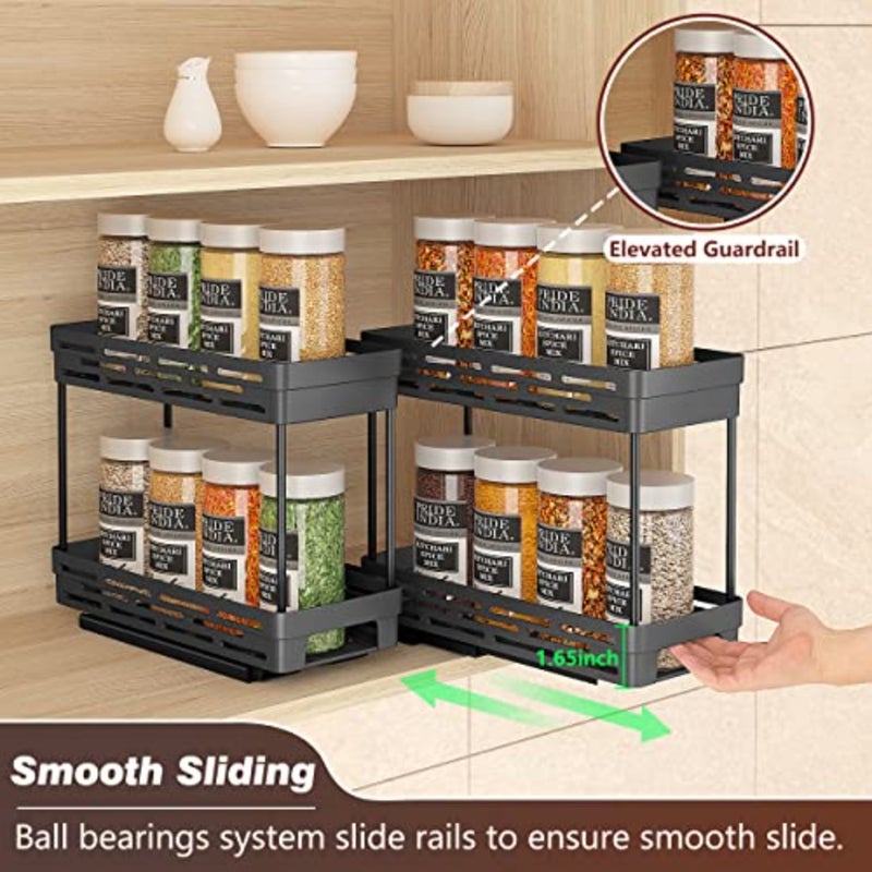 Pull Out Spice Rack Organizer for Cabinet, s Slide Out Spice Racks Organizer, Spice Cabinet Organizers, Cabinet Size Need:12'' Highx11'' Deepx5'' Wide, Each Tier Hold 10 Spice Jar - 2 Tier - Image 5
