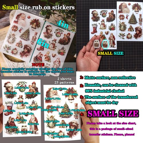 CATaireen Rub On Transfers Stickers 2 Sheets for Crafts Cloth Glass Acrylic Wood Furniture Small Vintage Junk Journal Supplies Scrapbooking Items Christmas Thanksgiving (Red Christmas) - Image 2