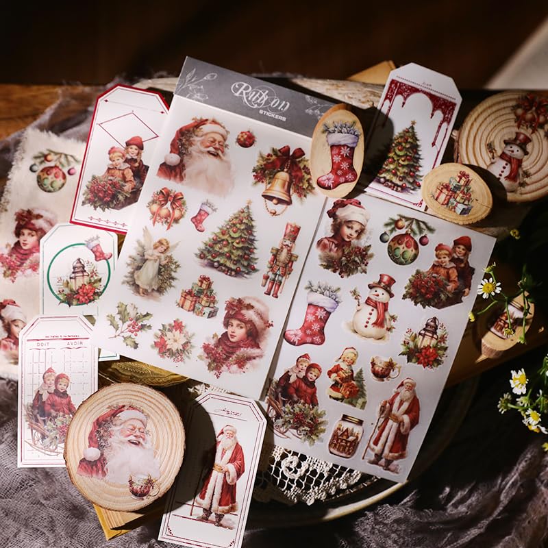 CATaireen Rub On Transfers Stickers 2 Sheets for Crafts Cloth Glass Acrylic Wood Furniture Small Vintage Junk Journal Supplies Scrapbooking Items Christmas Thanksgiving (Red Christmas) - Image 3