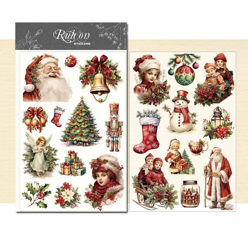 CATaireen Rub On Transfers Stickers 2 Sheets for Crafts Cloth Glass Acrylic Wood Furniture Small Vintage Junk Journal Supplies Scrapbooking Items Christmas Thanksgiving (Red Christmas) - Image 1