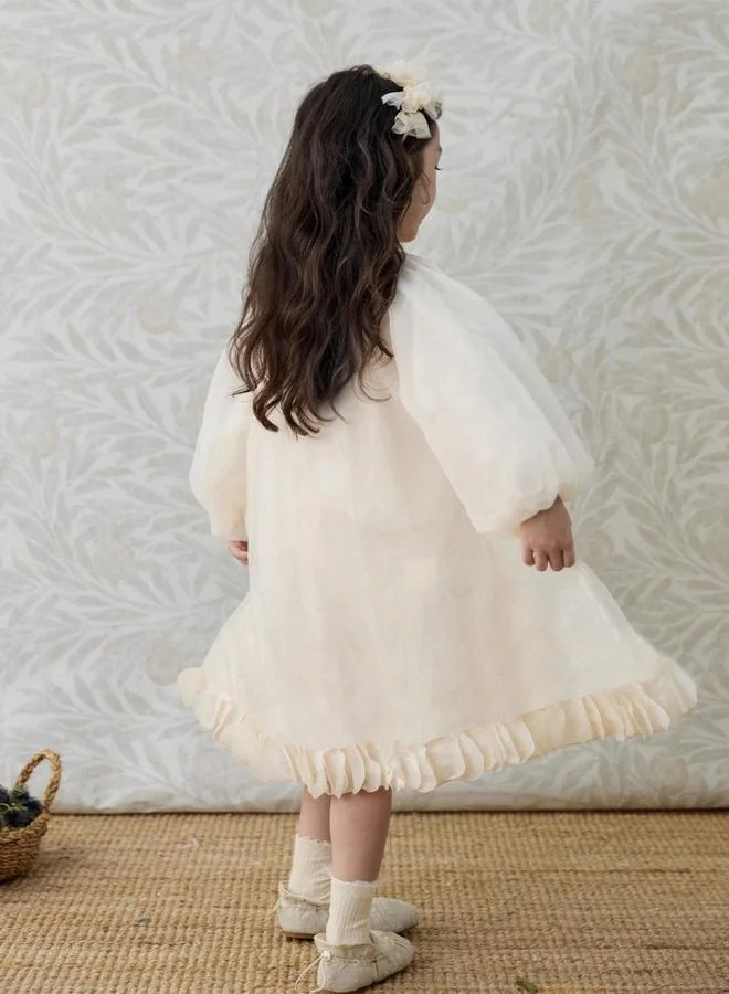 Take Two Girls Beige Balloon Sleeve A-Line Dress
