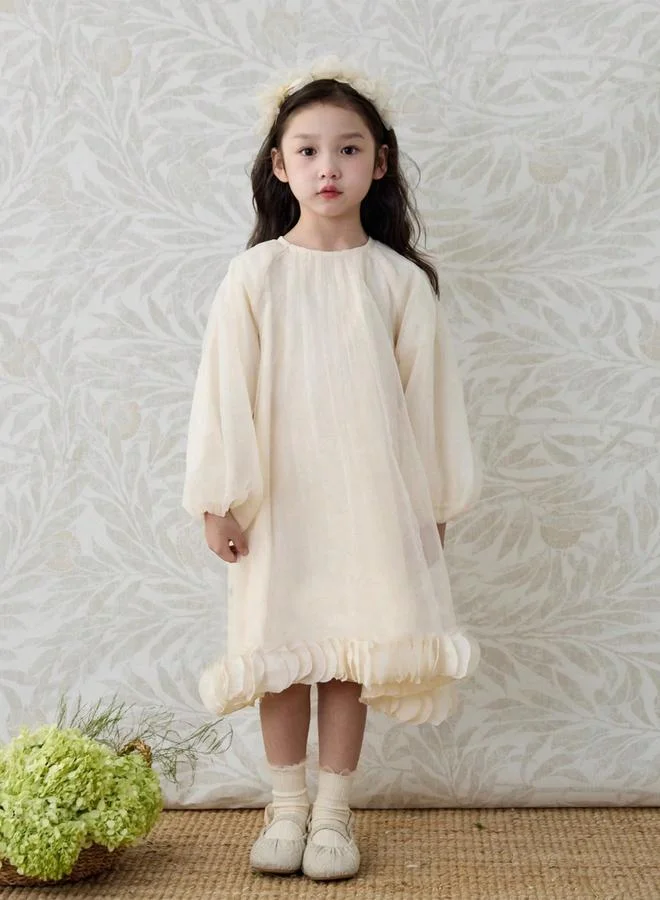 Take Two Girls Beige Balloon Sleeve A-Line Dress