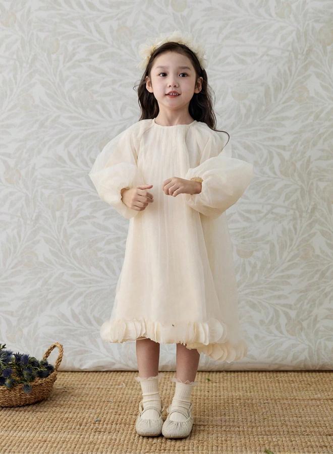 تايك تو فستان بحافة واسعة وأكمام بالون للأطفال - Image 5