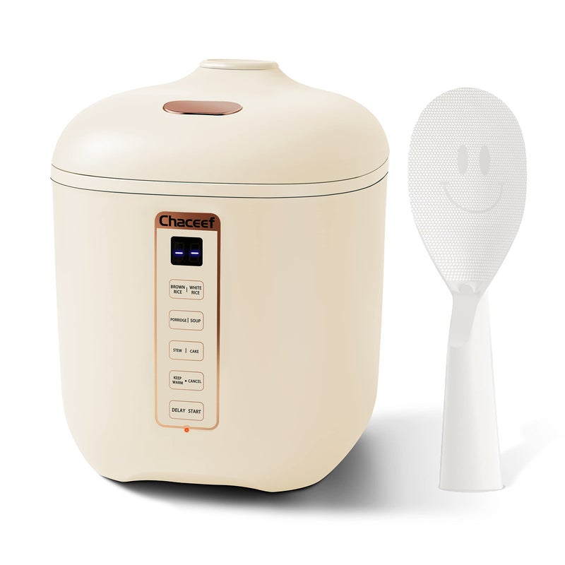 CHACEEF Mini Rice Cooker 2 Cups Uncooked, 1.2L Portable Nonstick Small Travel Cooker, Multifunction Smart Control with 24 Hour Delay Timer and Keep Function - Image 1