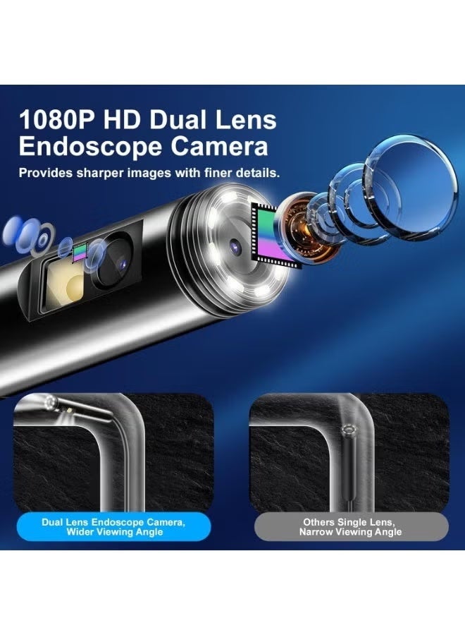 Arabest Dual Lens Endoscope Inspection Camera, Dual HD Lens, Ip68 Waterproof, 16.5ft/5m Semi-Rigid Cable, Borescope Camera with LED Lights, Compatible with Android and Ios Devices - Image 3