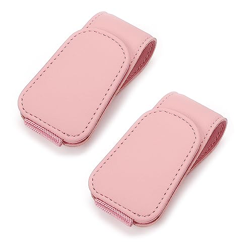 CMWWYFC 2Pcs Sunglass Holder for Car, Magnetic Leather Eyeglass Hanger Clip for Car Sun Visor, Sunglasses Holder and Ticket Card Clip for Car Visor Accessories (Pink) - Image 1