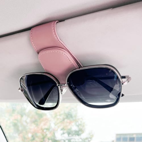 CMWWYFC 2Pcs Sunglass Holder for Car, Magnetic Leather Eyeglass Hanger Clip for Car Sun Visor, Sunglasses Holder and Ticket Card Clip for Car Visor Accessories (Pink) - Image 2