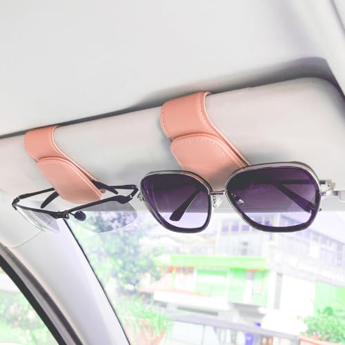 CMWWYFC 2Pcs Sunglass Holder for Car, Magnetic Leather Eyeglass Hanger Clip for Car Sun Visor, Sunglasses Holder and Ticket Card Clip for Car Visor Accessories (Pink) - Image 3