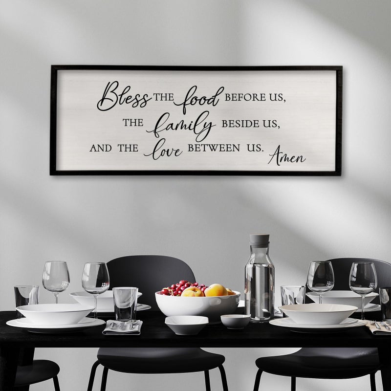 Surfapans Bless the Food Before Us Wall Decor, 40"X15" Farmhouse Dining Room Family Kitchen Sign, Christian Bible Verse Scripture Vintage Home Framed Wood Wall Art (Black) - Image 5