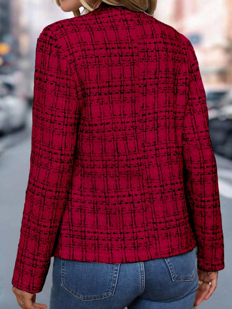 ELLEVEN Womens Blazer Business Casual Suit Jacket Tweed Blazers for Women Slim Fit Fitted Long Sleeve Stand Collar Blazer Dressy Full Lining Coat Cardigan with Padded Shoulder Red X-Large - Image 2