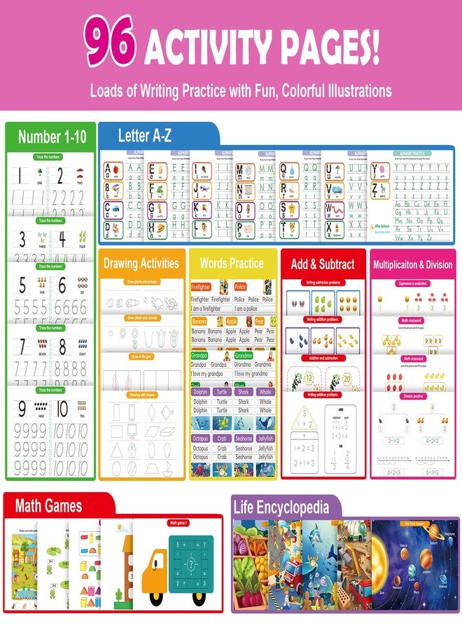 VETWORX 6 Pack Large Grooved Handwriting Copybooks,10.2 x 7.4 In Magic Writing Practice Workbooks with Pens,Reusable Alphabet,Numbers Tracing Books for Kids 3-8,Kindergarten Preschool Learning Activities - Image 2