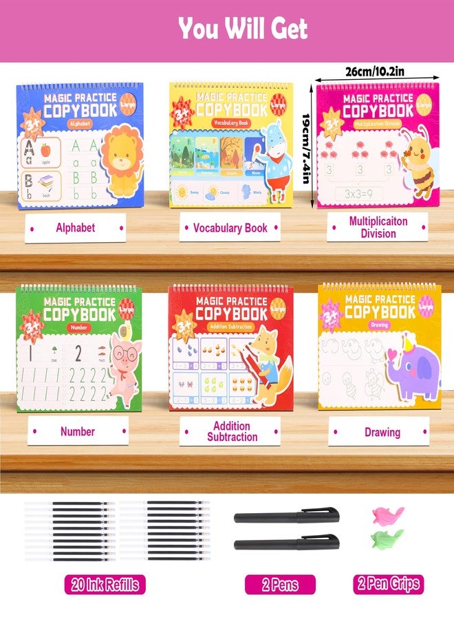 VETWORX 6 Pack Large Grooved Handwriting Copybooks,10.2 x 7.4 In Magic Writing Practice Workbooks with Pens,Reusable Alphabet,Numbers Tracing Books for Kids 3-8,Kindergarten Preschool Learning Activities - Image 3